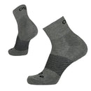 Gray socks with black pattern on a white background