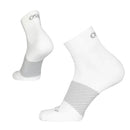 Pair of white socks with gray stripes on a white background