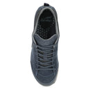 Navy blue sneaker with gray accents on a white background