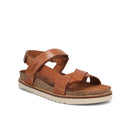 Brown sandal with multiple straps on a white background