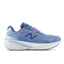 Blue running shoe with white sole on a white background