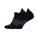 Two black ankle socks with gray stripes on a white background