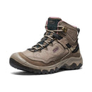 Brown hiking boot with visible brand logo on a white background