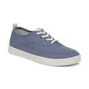 Blue casual shoe with white laces on a white background