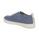 Blue casual shoe with white sole on a white background