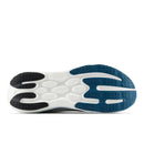 Close-up of a shoe sole with blue and white pattern on a white background