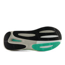Sole of a shoe with black, white, and green color pattern on a white background