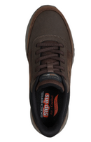 A top-down view of a brown Skechers Slip-On sneaker on a plain white background.