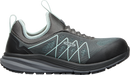 Gray running shoe with white accents on a white background