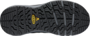 Close-up of a black shoe sole with a Keen logo on a white background