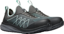 Pair of gray and black athletic shoes with green accents on a white background