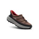 A single Kizik slip-on shoe in brown with a red interior lining, black midsole accent, and gray outsole, shown on a white background.