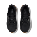 A pair of black Kizik sneakers shown from a top-down view on a white background with soft drop shadows.