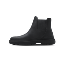 A single black Chelsea-style ankle boot shown in side profile against a plain white background.