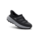 Black and gray sneaker with 'Kizik' branding on a white background
