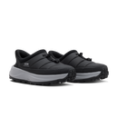 Black slip-on shoes with white sole on a transparent background