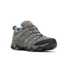 Gray hiking boot with black sole on a white background