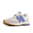 Sneaker with purple 'N' logo on a white background