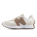 Beige and brown sneaker with New Balance logo on a white background