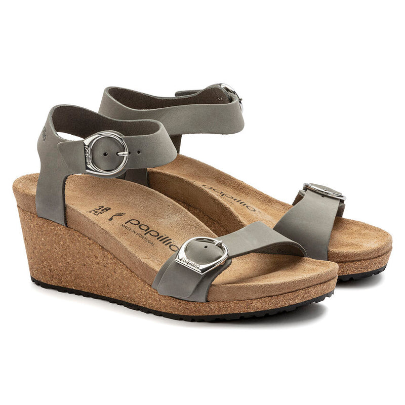 Birkenstock Papillio Soley Dove Gray Nubuck Leather Wedge Women's