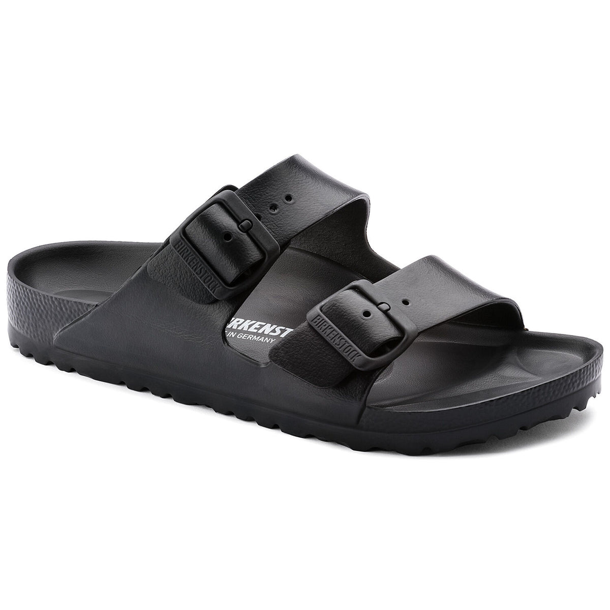 Birkenstock Black Arizona Two-Strap Men’s Sandals with Brown Footbed Birkenstock Arizona Suede Leather Soft Footbed Sandal in Black main image 2