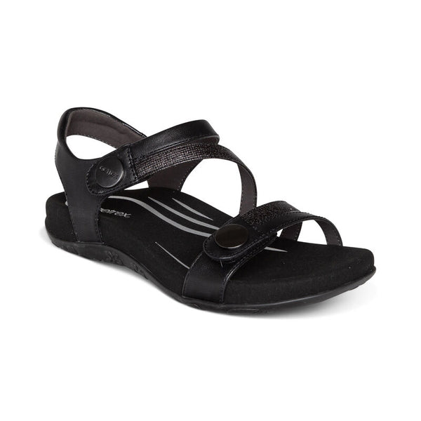 Aetrex Jess Adjustable Quarter Strap Sandal Black